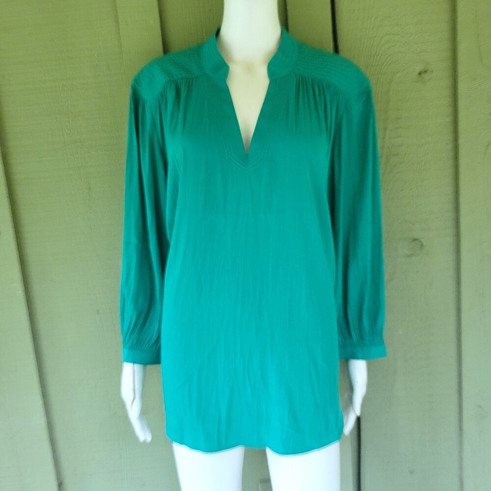 NWT CHICO'S Jade Green Shirred Blouse Top Sz 4 or US 20 - Picture 2 of 7